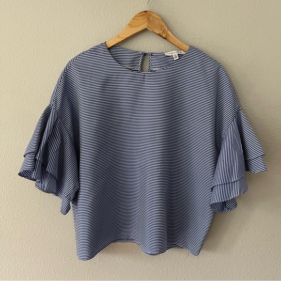 Purple Snow Blue/White Striped Ruffle Boxy Fit Top Size XL - Picture 1 of 6